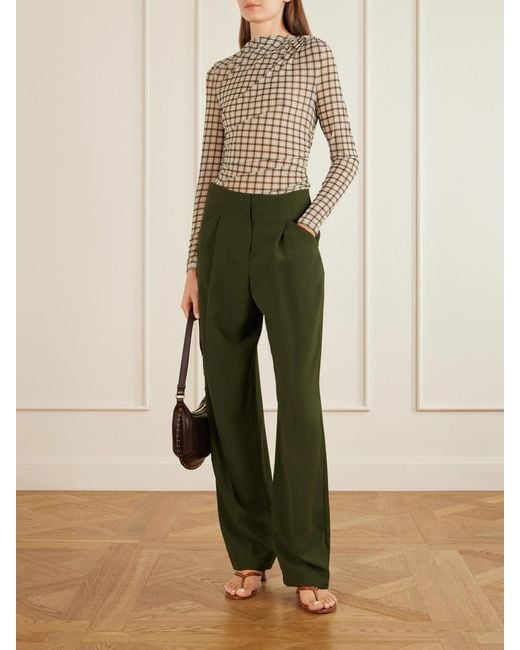 Veronica Beard Green Kenneth Stretch-Crepe Wide-Leg Pants