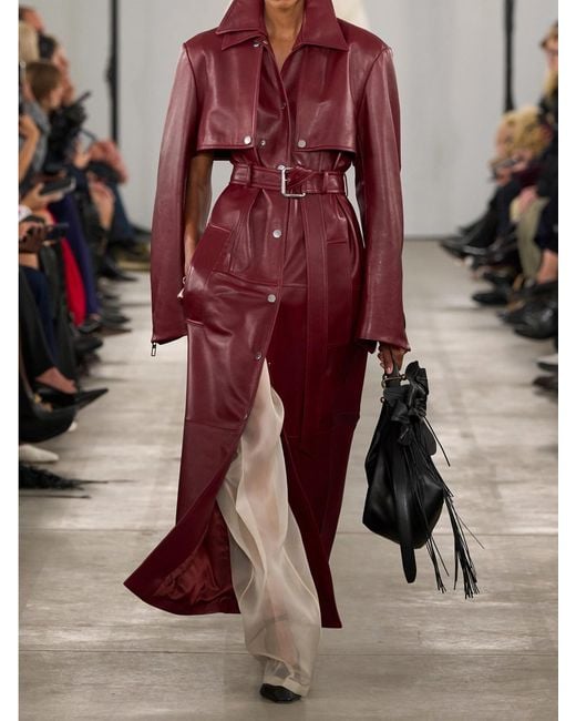 Sportmax Red Belted Leather Trench Coat