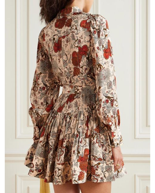 Ulla Johnson Multicolor Simona Belted Ruffled Floral-Print Silk Crepe De Chine Mini Dress