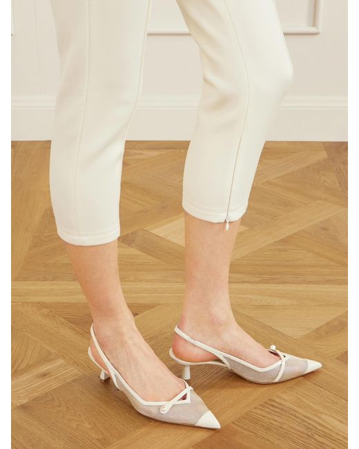 Jimmy Choo Natural Amita 45 Embellished Patent-Leather Trimmed Metallic Mesh Slingback Pumps