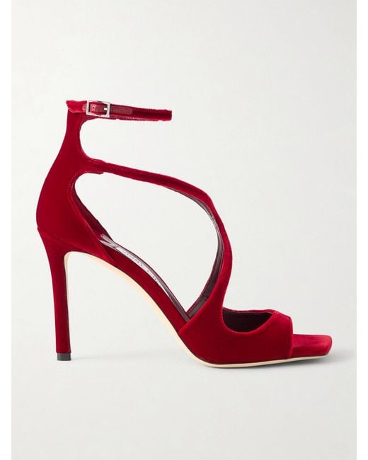 Jimmy Choo Red Azia 95 Velvet Sandals