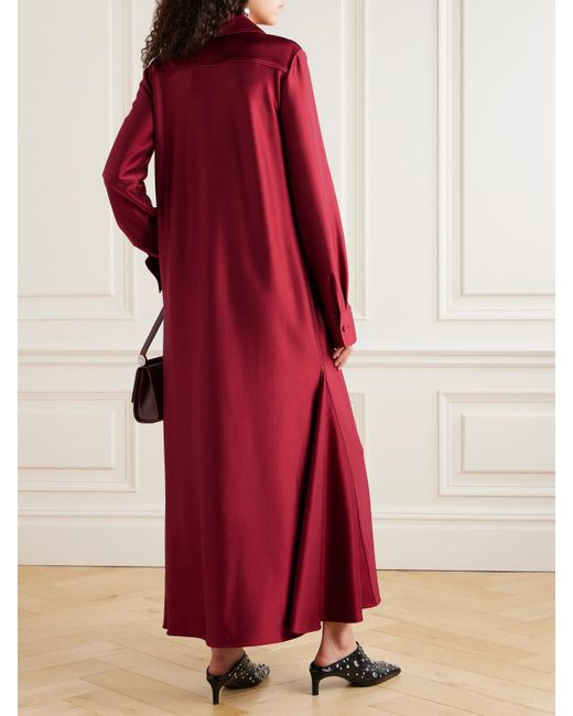 Jil Sander Red Satin Maxi Shirt Dress