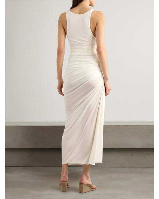 Alaïa White Gathered Stretch-Jersey Midi Dress