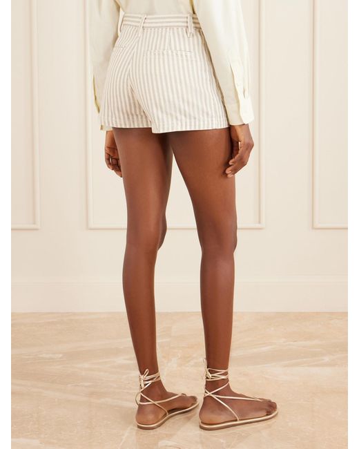 FRAME Natural The Cruise Striped Cotton Denim Shorts