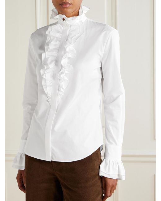 Ralph Lauren White Dolley Ruffled Cotton-Poplin Shirt