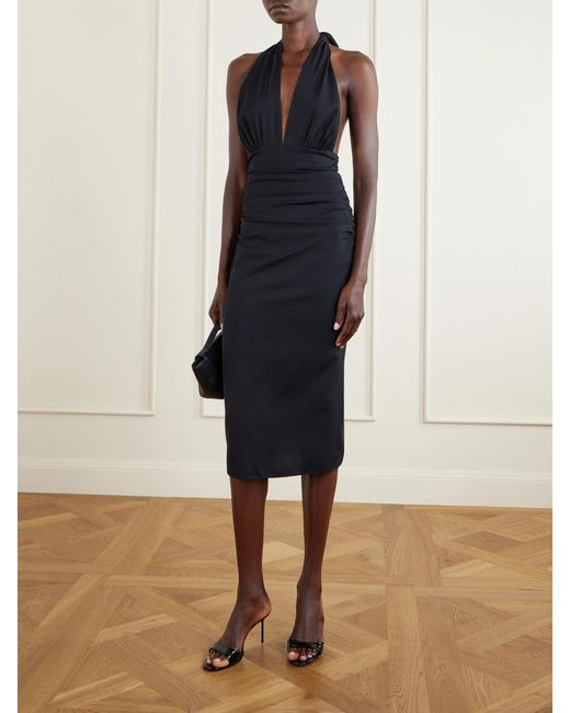Dolce & Gabbana Blue Halterneck Backless Silk-Blend Midi Dress