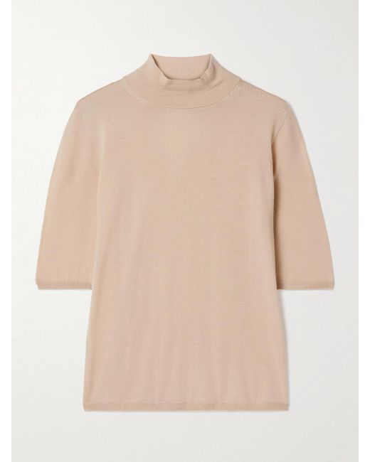 Max Mara Natural Cecina Wool Turtleneck Top