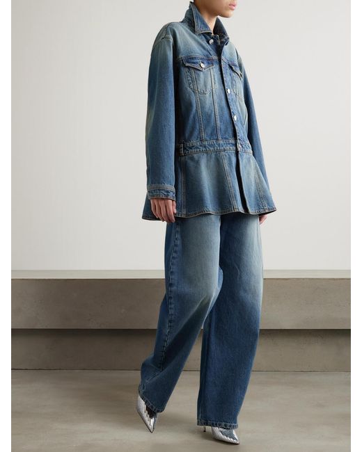 Alaïa Blue Belted Denim Peplum Jacket