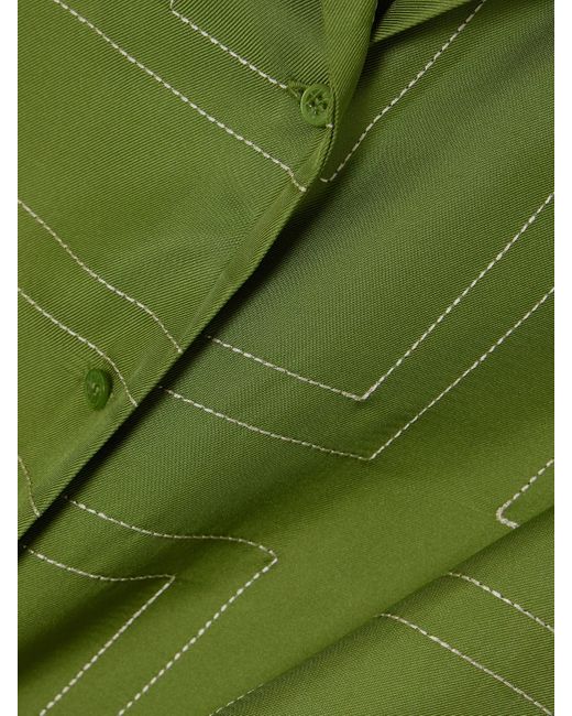 Totême  Green Embroidered Silk-Twill Shirt