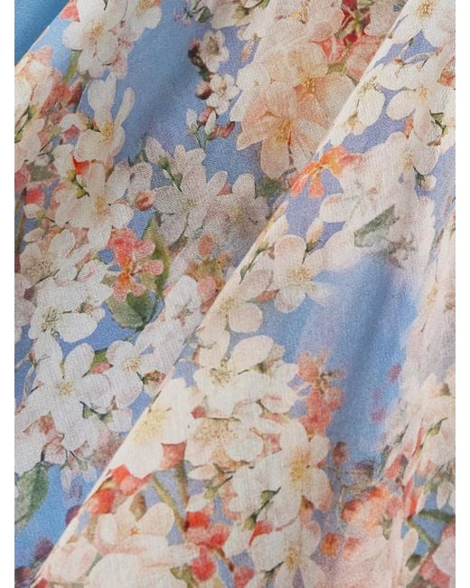 Zimmermann Blue Cascadian Tiered Ruffled Floral-Print Recycled-Georgette Maxi Dress
