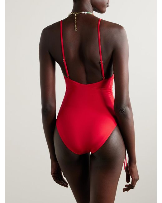 Melissa Odabash Red Havana Embellished Ruched Swimsuit