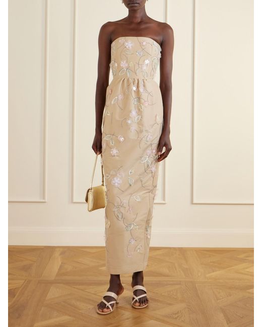 BERNADETTE Natural Lena Embellished Taffeta Gown