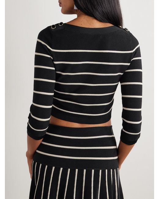 Zimmermann Black Crush Cropped Button-Embellished Striped Knitted Sweater