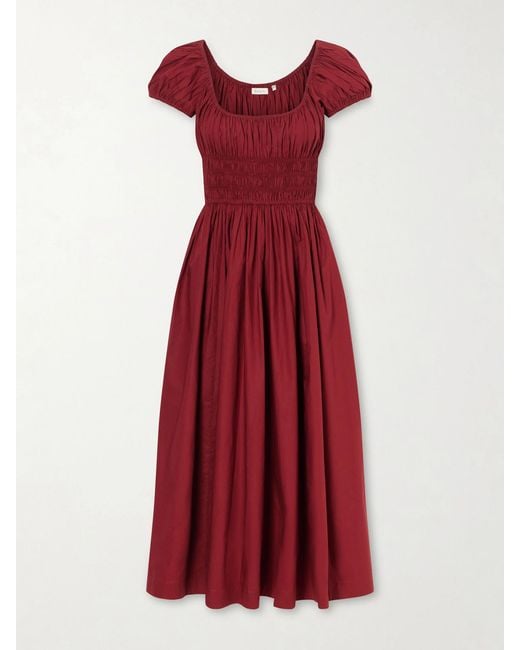 Doen Quinley Shirred Organic Cotton-Voile Midi Dress