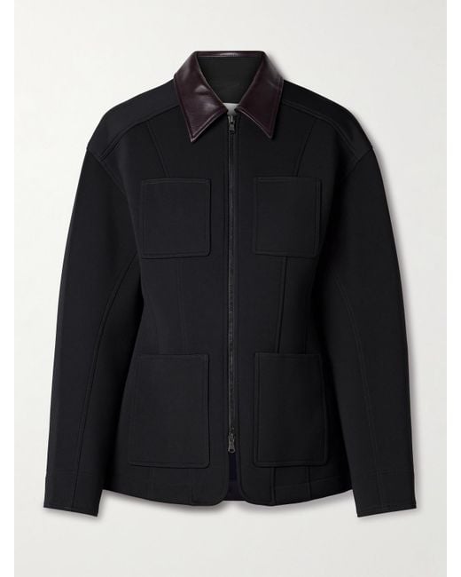 Tibi Black Leather-Trimmed Twill Jacket