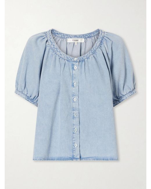 FRAME Blue The Resort Cotton And Tencel Lyocell-Blend Chambray Blouse