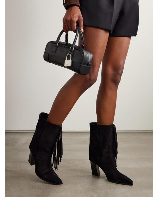 Jimmy Choo Black Hart 85 Kniehohe Stiefel Aus Veloursleder Mit Fransen