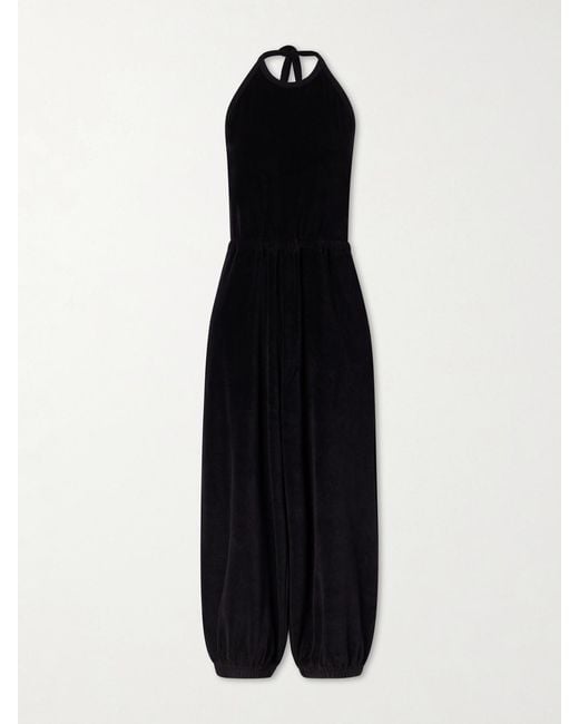 Suzie Kondi Black Anna Cotton-Blend Terry Halterneck Jumpsuit