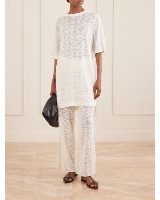 Loulou de Saison White Egeo Pointelle-Knit Wide-Leg Pants