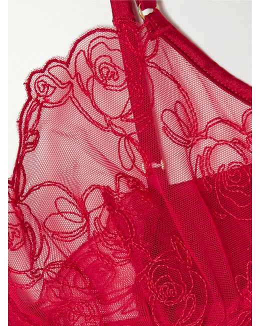 Kiki de Montparnasse La Rose Embroidered Tulle And Stretch-Silk Charmeuse Underwired Bra