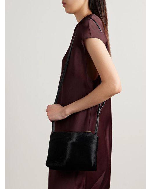 Khaite Black Lina Medium Leather-Trimmed Calf Hair Shoulder Bag