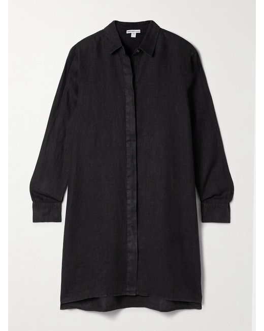 James Perse Black Linen Midi Shirt Dress