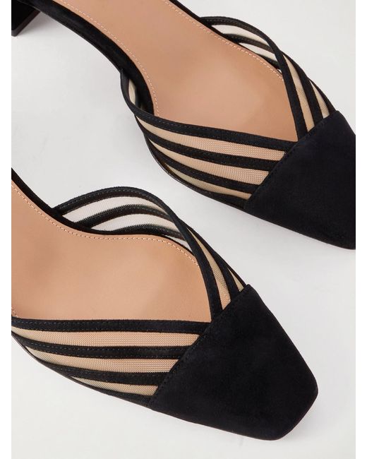 Aquazzura White Alana 35 Suede-Trimmed Mesh Pumps