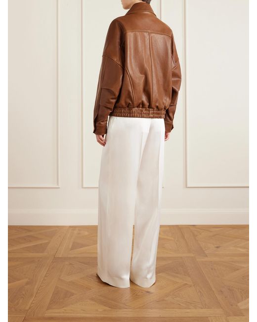 Nour Hammour Brown Runa Paneled Leather Bomber Jacket