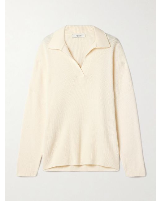 FFORME Natural Louise Ribbed Merino Wool And Cashmere-Blend Polo Sweater