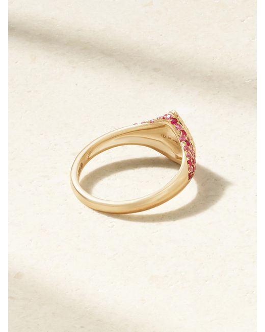 Yvonne Léon Natural Baby Chevalière Poire 9-Karat, Ruby And Sapphire Signet Ring