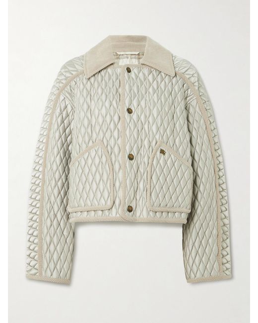 Veste Matelassée En Tissu Technique À Finitions En Velours De Coton Côtelé Burberry en coloris White