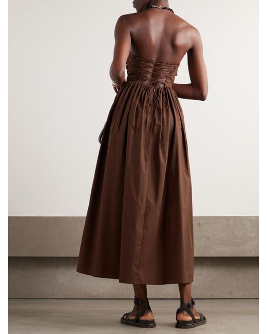 Matteau Brown Strapless Gathered Organic Cotton-Poplin Midi Dress