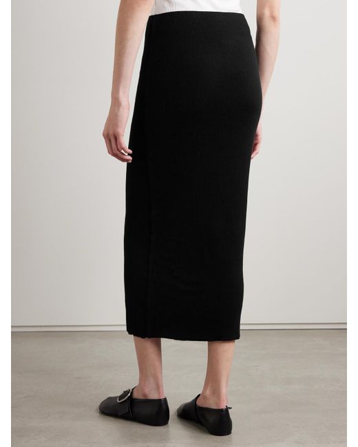 James Perse Black Midirock Aus Einer Gerippten Baumwoll-Kaschmirmischung