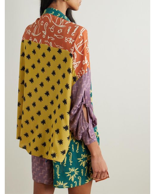Donde Esteban Yellow Estrellitas Printed Crepe Shirt