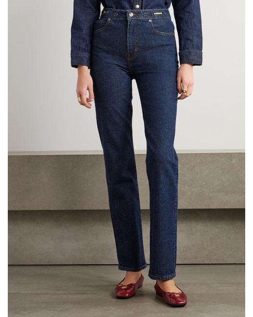 FRAME Blue Ritz Paris The Ruler Hoch Sitzende Jeans Mit Geradem Bein Und Verzierungen
