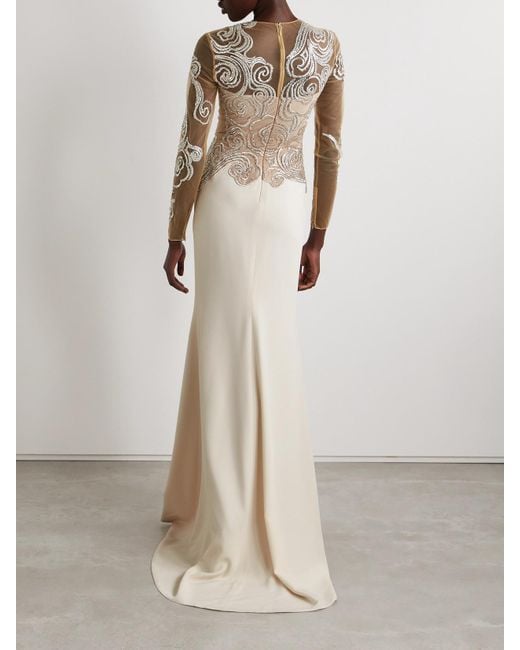 Georges Hobeika Natural Crystal-Embellished Tulle And Faille Gown