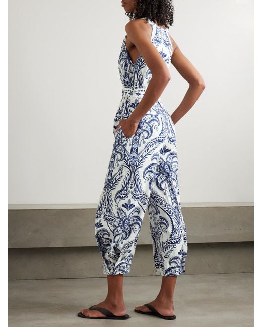Farm Rio Blue Jumpsuit Aus Einer Bedruckten Mischung Aus Leinen Und Lenzing-Ecovero Mit Gürtel