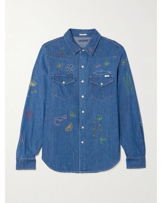 Mother Blue All My Eyes Embroidered Denim Shirt