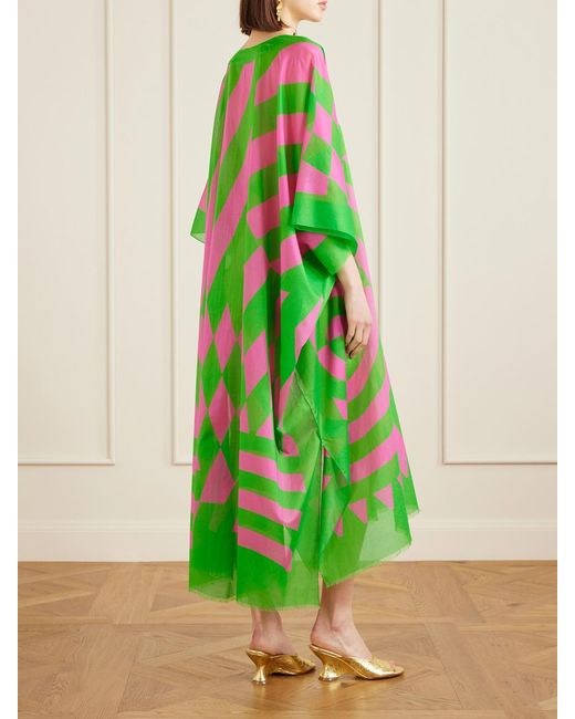 Dries Van Noten Green Frayed Printed Cotton-Voile Kaftan