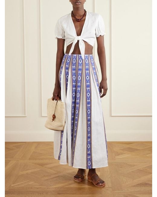 Emporio Sirenuse White Poppy Knotted Linen Cropped Top