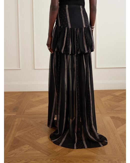 LIBEROWE Black Nina Striped Peplum Silk Maxi Skirt