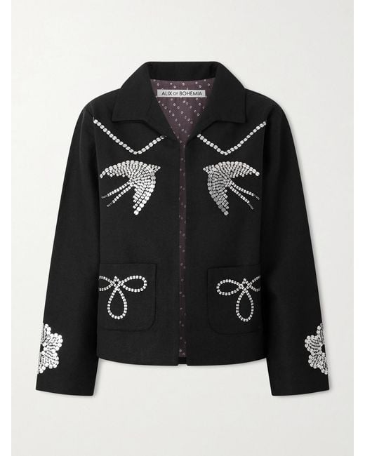 Alix Of Bohemia Black Francis Lovebird Embellished Silk Jacket