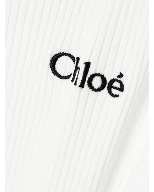 Chloé White Tanktop Aus Gerippter Baumwolle Mit Stickerei