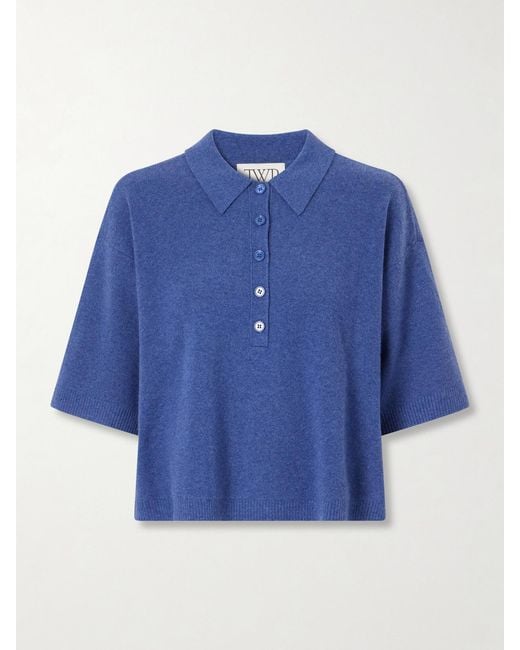 Twp Blue Cashmere-Knitted Polo Shirt