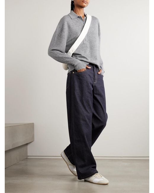 Tibi Gray Oversized-Pullover Aus Einer Gerippten Woll-Kaschmirmischung Mit Polokragen