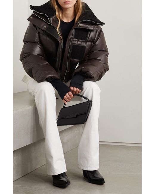 Givenchy Black Cropped Wool-Blend Trimmed Quilted Down Leather Jacket
