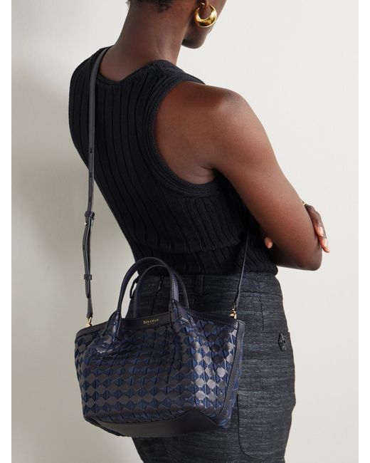 Serapian Blue Schultertasche Aus Geflochtenem Leder Und Veloursleder