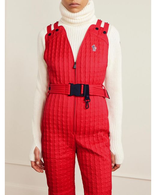Moncler Red Gesteppter Skianzug Mit Daunenfüllung, Applikation Und Gürtel
