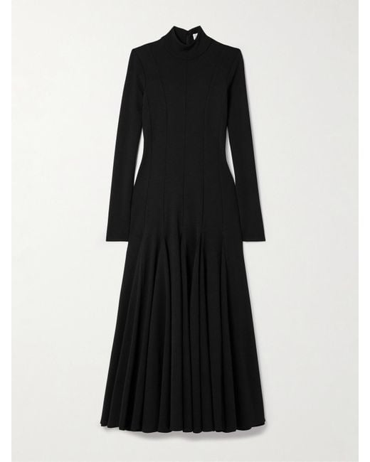 Salon 1884 Black Elodie Wool-Blend Jersey Turtleneck Midi Dress