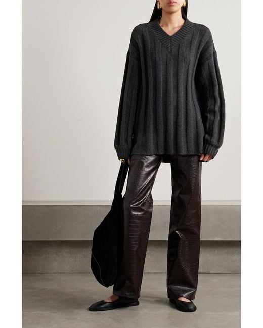 Interior Black The Drew Oversized Ribbed Cashmere Sweater